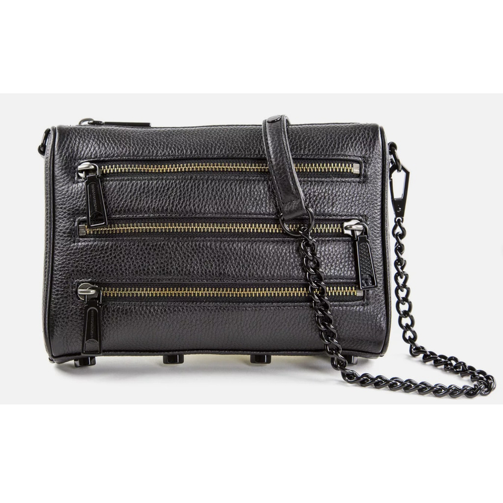 Rebecca Minkoff Black Leather Shellac Mini 5 Zip Handbag